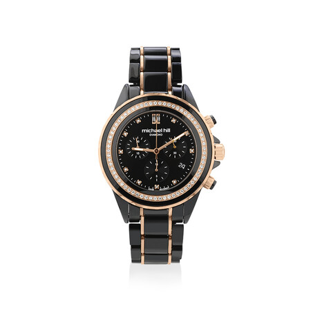 Chronograph Watch with 0.50 Carat TW of Diamonds in Black Ceramic & Rose Tone Stainless Steel Chronograph Watch with 0.50 Carat TW of Diamonds in Black Ceramic & Rose Tone Stainless Steel
