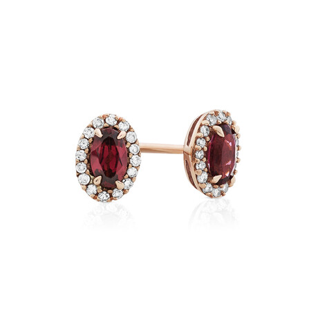 Halo Stud Earrings with Rhodolite Garnet & 0.12 Carat TW of Diamonds in 10kt Rose Gold Halo Stud Earrings with Rhodolite Garnet & 0.12 Carat TW of Diamonds in 10kt Rose Gold