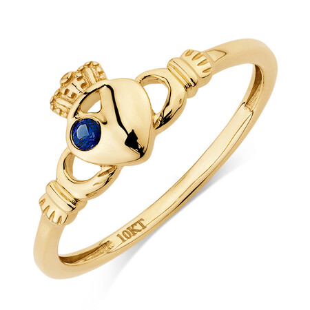 Claddagh Ring with Created Sapphire in 10ct Yellow Gold Claddagh Ring with Created Sapphire in 10ct Yellow Gold