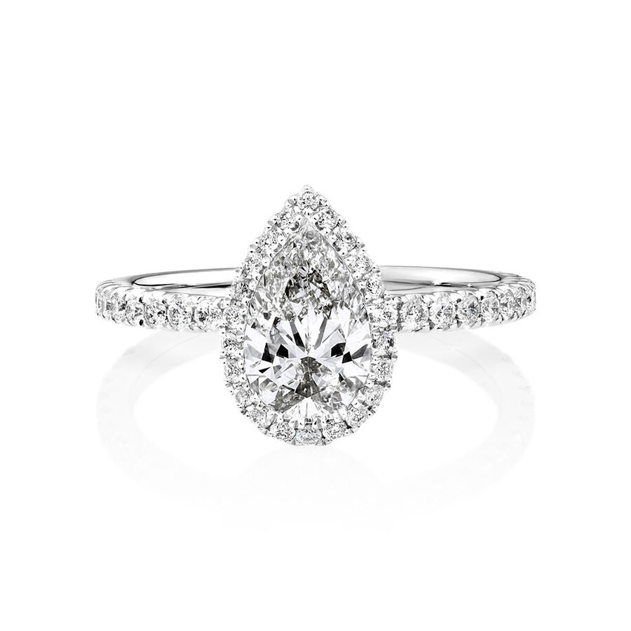 Sir Michael Hill Designer Halo Pear Engagement Ring with 1.36 Carat TW