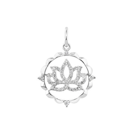 Lotus Motif Pendant with 0.15 Carat TW of Diamonds in Sterling Silver Lotus Motif Pendant with 0.15 Carat TW of Diamonds in Sterling Silver