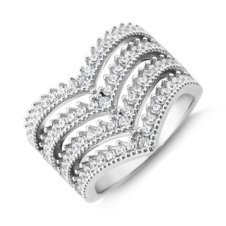 4 Row Chevron Ring with Cubic Zirconia in Sterling Silver 4 Row Chevron Ring with Cubic Zirconia in Sterling Silver