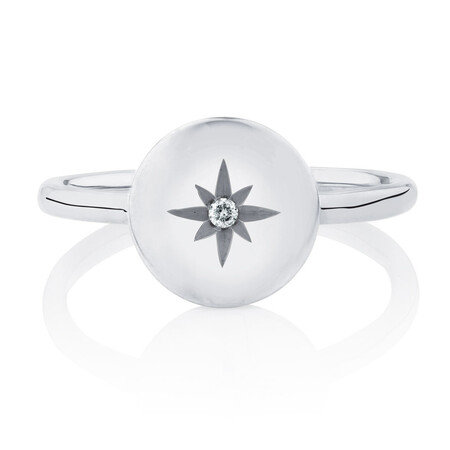 Star Mini Signet Ring With Diamond In Sterling Silver Star Mini Signet Ring With Diamond In Sterling Silver
