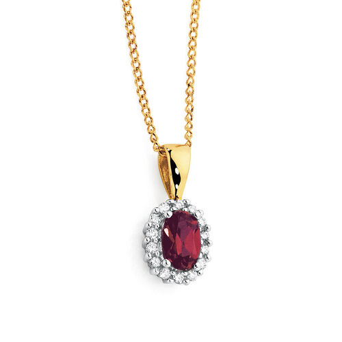 Pendant with Created Ruby & Diamonds in 10ct Yellow & White Gold