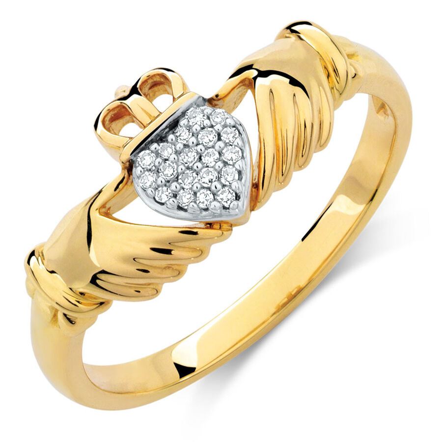 Claddagh Ring with Diamonds in 10ct Yellow Gold