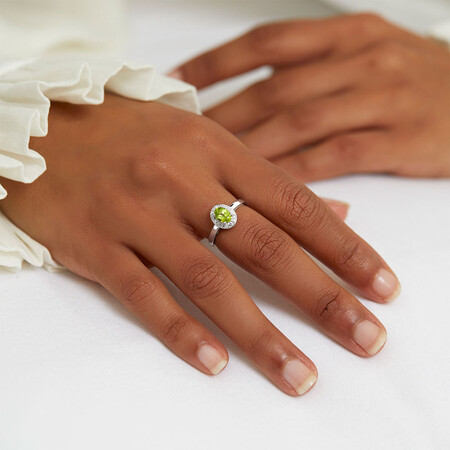 Halo Ring with Peridot & Diamonds in Sterling Silver Halo Ring with Peridot & Diamonds in Sterling Silver