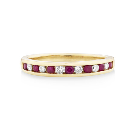 Ring with Natural Ruby & 0.15 Carat TW of Diamonds in 10ct Yellow Gold Ring with Natural Ruby & 0.15 Carat TW of Diamonds in 10ct Yellow Gold