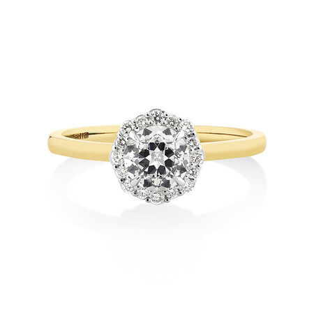 Southern Star Halo Engagement Ring with 0.84 Carat TW of Diamonds in 18kt Yellow & White Gold