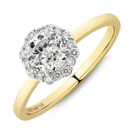 Southern Star Halo Engagement Ring with 0.84 Carat TW of Diamonds in 18kt Yellow & White Gold Southern Star Halo Engagement Ring with 0.84 Carat TW of Diamonds in 18kt Yellow & White Gold