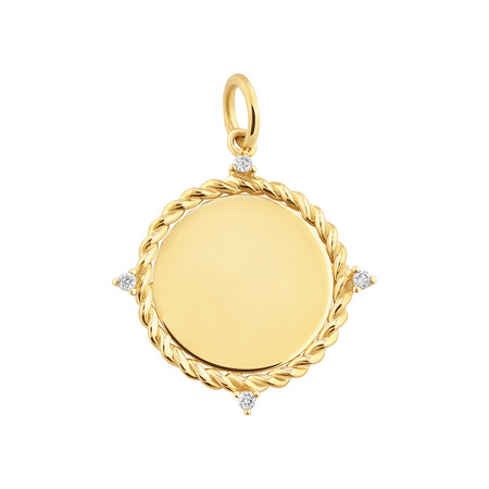 Compass Rope Pendant with Diamonds in 10kt Yellow Gold Compass Rope Pendant with Diamonds in 10kt Yellow Gold