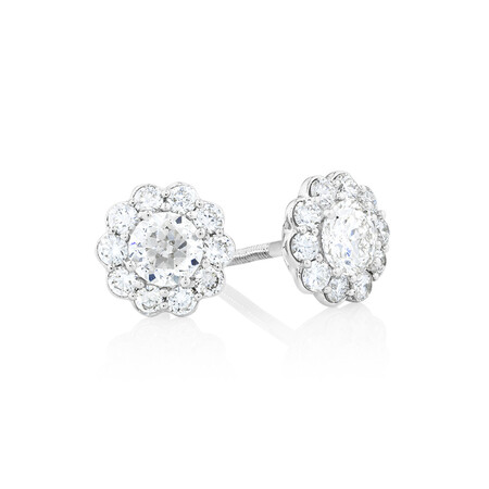 Halo Stud Earrings with 1 Carat TW of Diamonds in 14ct White Gold