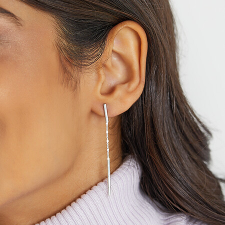 Double Bar And Chain Drop Earrings in Sterling Silver Double Bar And Chain Drop Earrings in Sterling Silver