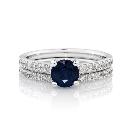Bridal Set with 0.69 Carat TW of Diamonds & Sapphire in 14ct White Gold Bridal Set with 0.69 Carat TW of Diamonds & Sapphire in 14ct White Gold