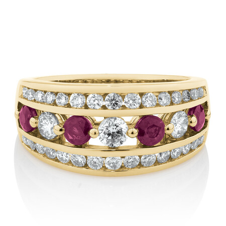 Ring with Ruby & 1 Carat TW of Diamonds in 14ct Yellow Gold Ring with Ruby & 1 Carat TW of Diamonds in 14ct Yellow Gold