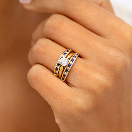 Ring with Sapphire & 0.15 Carat TW of Diamonds in 10kt Yellow Gold Ring with Sapphire & 0.15 Carat TW of Diamonds in 10kt Yellow Gold