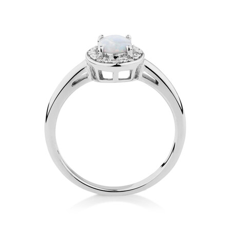 Halo Ring with Created Opal & Diamonds in Sterling Silver Halo Ring with Created Opal & Diamonds in Sterling Silver