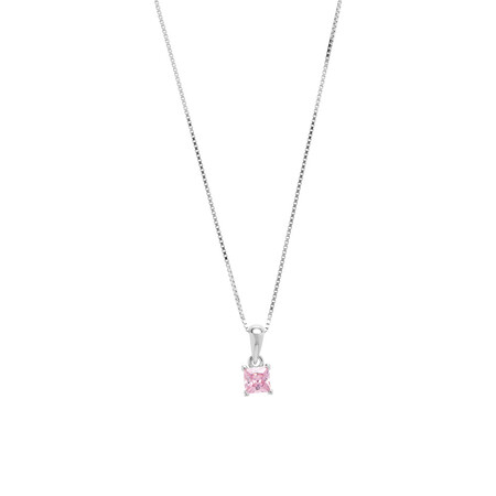 Square Pendant with Pink Cubic Zirconia in Sterling Silver Square Pendant with Pink Cubic Zirconia in Sterling Silver