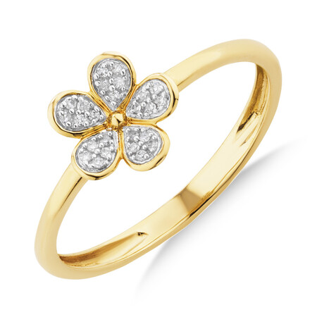 Flower Ring with 0.05 Carat TW of Diamonds in 10ct Yellow Gold Flower Ring with 0.05 Carat TW of Diamonds in 10ct Yellow Gold