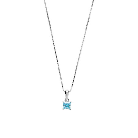 Square Pendant with Aqua Cubic Zirconia in Sterling Silver Square Pendant with Aqua Cubic Zirconia in Sterling Silver