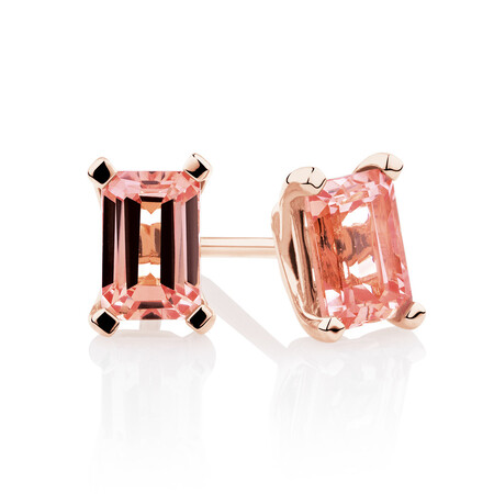Stud Earrings with Created Peach Sapphire in 10ct Rose Gold Stud Earrings with Created Peach Sapphire in 10ct Rose Gold