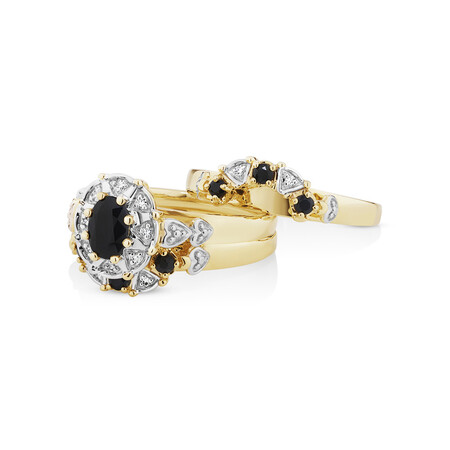 3 Ring Set with Sapphire & Diamonds in 10kt Yellow Gold 3 Ring Set with Sapphire & Diamonds in 10kt Yellow Gold