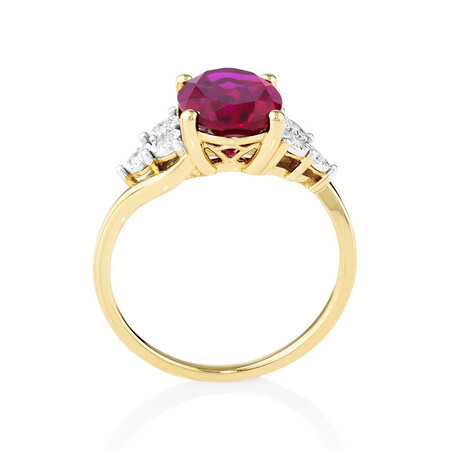 Ring with Created Ruby and Diamonds in 10ct Yellow Gold Ring with Created Ruby and Diamonds in 10ct Yellow Gold