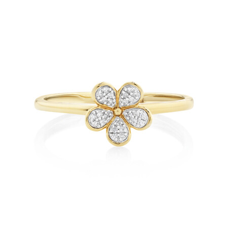 Flower Ring with 0.05 Carat TW of Diamonds in 10ct Yellow Gold Flower Ring with 0.05 Carat TW of Diamonds in 10ct Yellow Gold