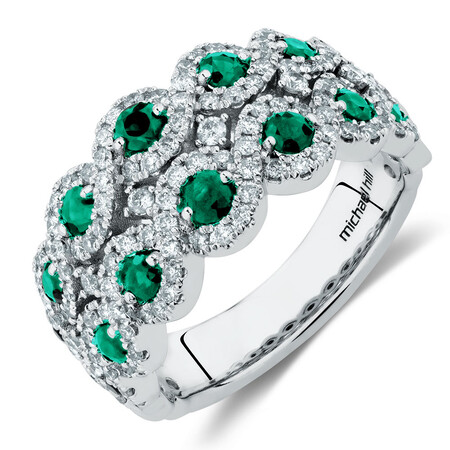 2 Row Ring with Emerald & 0.80 Carat TW of Diamonds in 14kt White Gold 2 Row Ring with Emerald & 0.80 Carat TW of Diamonds in 14kt White Gold
