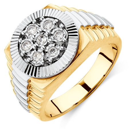 Men's Ring with 1/4 Carat TW of Diamonds in 10ct Yellow & White Gold Men's Ring with 1/4 Carat TW of Diamonds in 10ct Yellow & White Gold