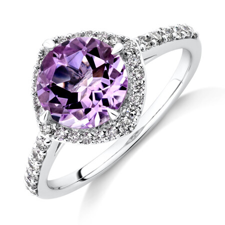 Halo Ring with Amethyst & 0.34 Carat TW of Diamonds in 10kt White Gold Halo Ring with Amethyst & 0.34 Carat TW of Diamonds in 10kt White Gold
