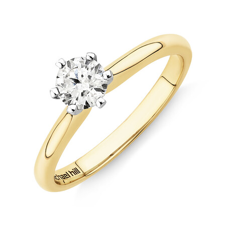 Certified Solitaire Engagement Ring with a 1/2 Carat TW Diamond in 18ct Yellow & White Gold Certified Solitaire Engagement Ring with a 1/2 Carat TW Diamond in 18ct Yellow & White Gold