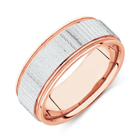 8mm Patterned Ring in 10ct White & Rose Gold 8mm Patterned Ring in 10ct White & Rose Gold