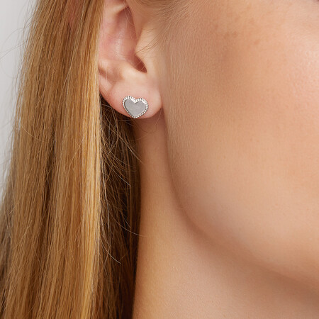 Beaded Border Heart Studs in Sterling Silver Beaded Border Heart Studs in Sterling Silver