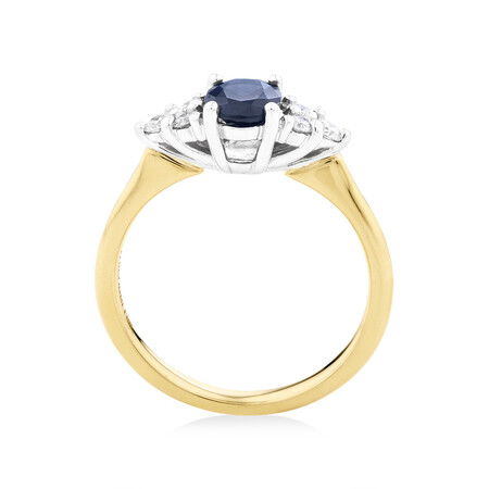 Ring With Diamonds And Blue Sapphire In 10ct Yellow And White Gold Ring With Diamonds And Blue Sapphire In 10ct Yellow And White Gold