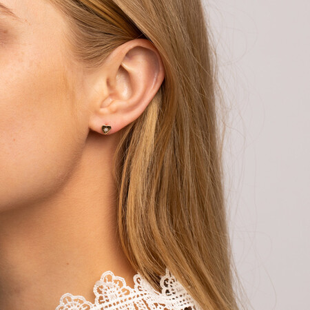Heart Stud Earrings With Diamonds In 10ct Yellow Gold Heart Stud Earrings With Diamonds In 10ct Yellow Gold