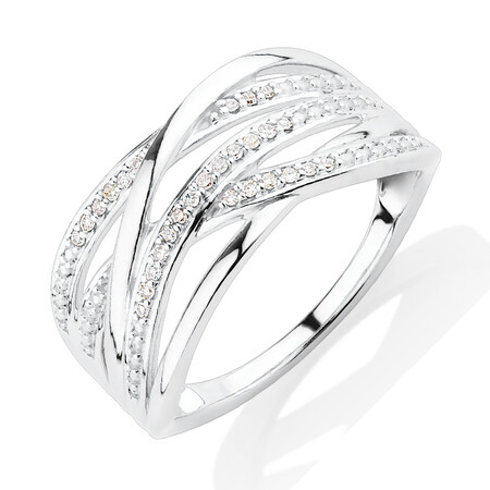 Crossover Ring with Diamonds in Sterling Silver Crossover Ring with Diamonds in Sterling Silver