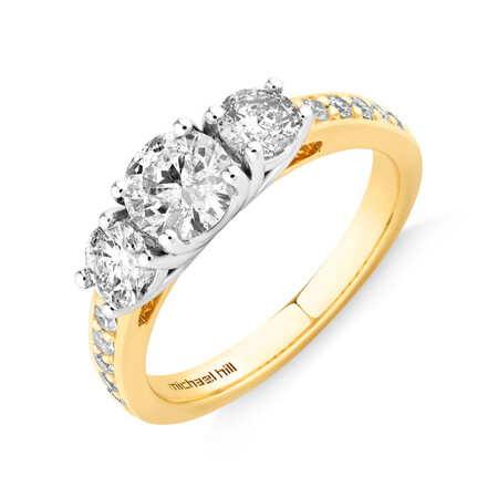 Three Stone Engagement Ring with 1 1/2 Carat TW of Diamonds in 14kt Yellow/White Gold Three Stone Engagement Ring with 1 1/2 Carat TW of Diamonds in 14kt Yellow/White Gold