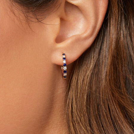 Huggie Earrings with Natural Sapphire & 0.20 Carat TW of Diamonds in 10ct Yellow Gold Huggie Earrings with Natural Sapphire & 0.20 Carat TW of Diamonds in 10ct Yellow Gold