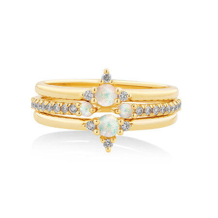 3 Ring Set with Opal & 0.18 Carat TW of Diamonds in 10kt Yellow Gold 3 Ring Set with Opal & 0.18 Carat TW of Diamonds in 10kt Yellow Gold