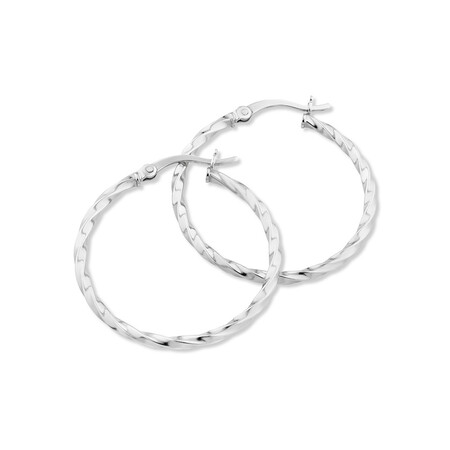 29mm Hoop Square Edge Twist Earrings In Sterling Silver 29mm Hoop Square Edge Twist Earrings In Sterling Silver