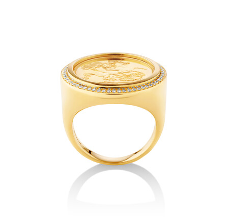 Sovereign Coin Ring with 0.30 Carat TW of Diamonds in 10ct & 22ct Yellow Gold Sovereign Coin Ring with 0.30 Carat TW of Diamonds in 10ct & 22ct Yellow Gold