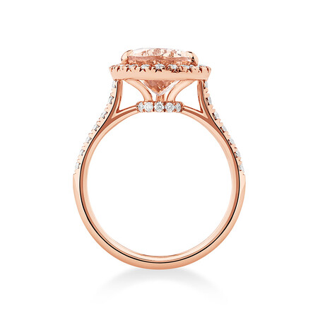 Pear Halo Ring with Morganite & .62 Carat TW of Diamonds in 14kt Rose Gold Pear Halo Ring with Morganite & .62 Carat TW of Diamonds in 14kt Rose Gold
