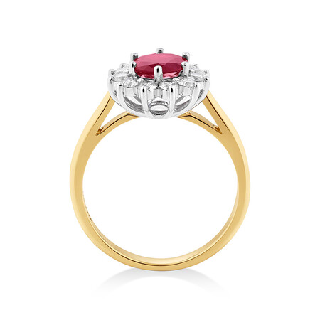 Ring with Ruby & 0.48 Carat TW of Diamonds in 18kt Yellow & White Gold Ring with Ruby & 0.48 Carat TW of Diamonds in 18kt Yellow & White Gold
