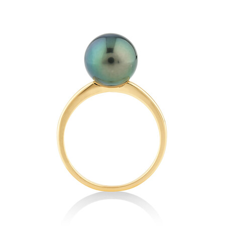 9mm Cultured Tahitian Pearl Ring In 10kt Yellow Gold 9mm Cultured Tahitian Pearl Ring In 10kt Yellow Gold
