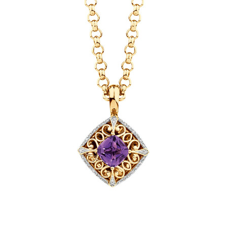 Enhancer with Amethyst & 0.15 Carat TW of Diamonds in 10ct Yellow Gold Enhancer with Amethyst & 0.15 Carat TW of Diamonds in 10ct Yellow Gold