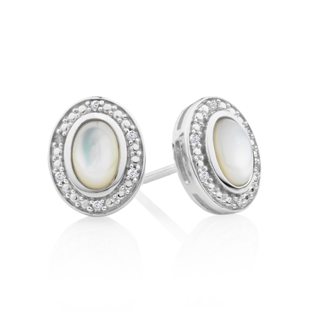 Halo Earrings with Mother of Pearl & Diamonds in Sterling Silver Halo Earrings with Mother of Pearl & Diamonds in Sterling Silver
