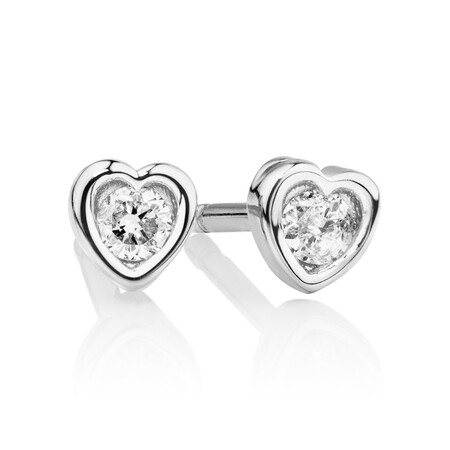 Heart Stud Earrings with Diamonds in Sterling Silver