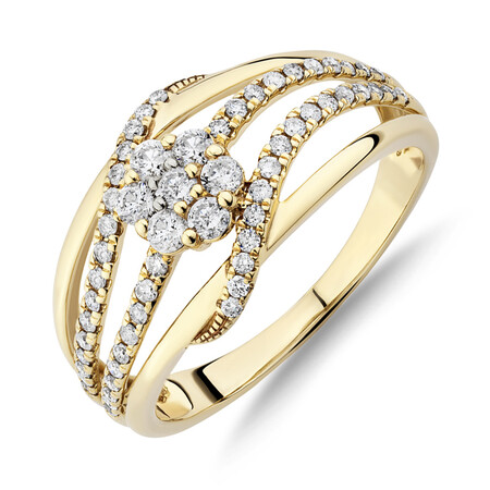 Cluster Twist Ring With 0.50 Carat TW of Diamonds In 10ct Yellow Gold Cluster Twist Ring With 0.50 Carat TW of Diamonds In 10ct Yellow Gold