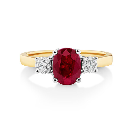 Ring with Ruby & 0.40 Carat TW of Diamonds in 18kt Yellow & White Gold Ring with Ruby & 0.40 Carat TW of Diamonds in 18kt Yellow & White Gold