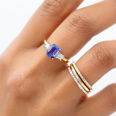 Three Stone Ring with Tanzanite & 0.40 Carat TW of Diamonds in 10kt Yellow & White Gold Three Stone Ring with Tanzanite & 0.40 Carat TW of Diamonds in 10kt Yellow & White Gold